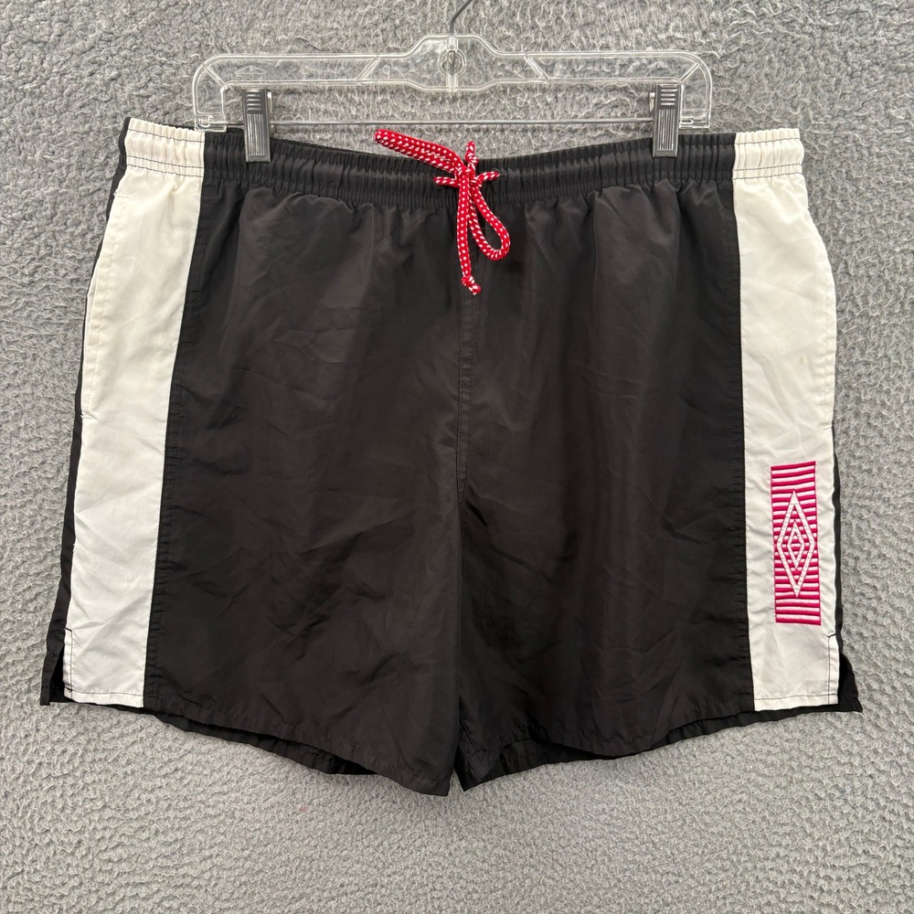 Vintage Umbro Swim Trunks Mens L Black White Red Embroidered Logo Lined Shorts